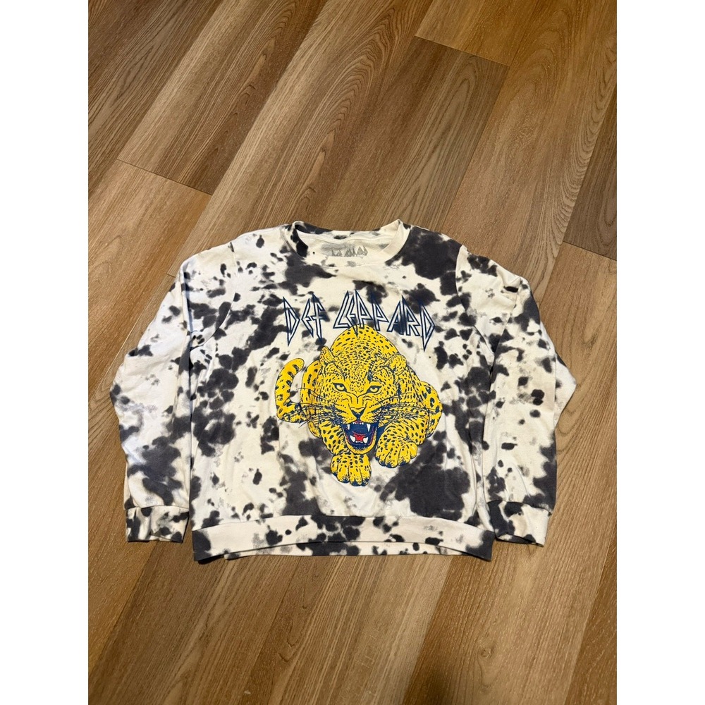 Def Leppard Sweatshirt Mens XXL White Tie Dye Graphic Pullover Music Loungewear